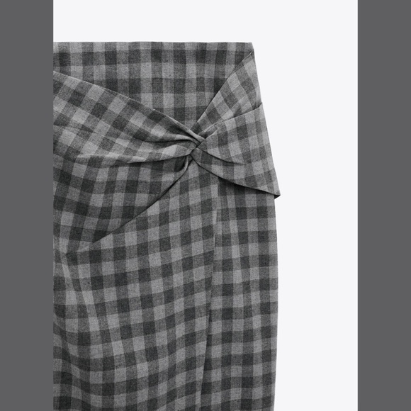 ZARA GRAY PLAID SKIRT FAUX WRAP WITH KNOT XS - Picture 8 of 14